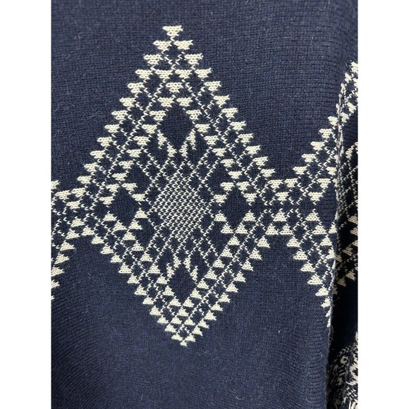 AZ Cape Poncho With Sleeves Navy With Boho Aztec Design - Picture 2 of 15